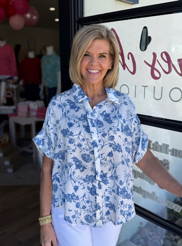 Blue Floral Print Top