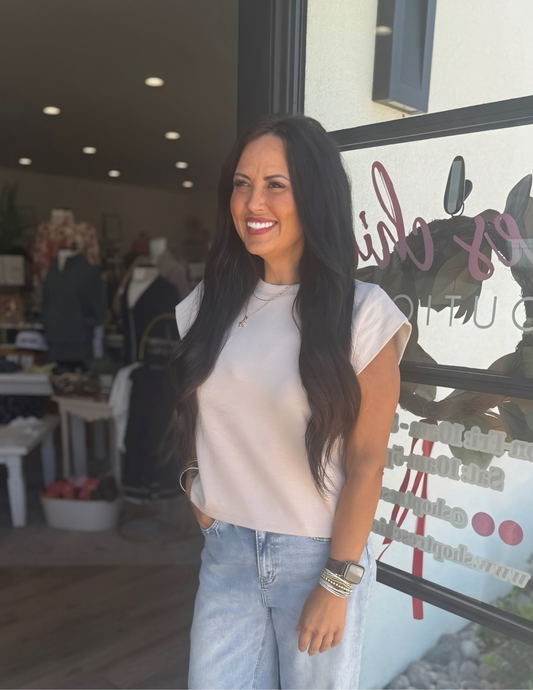 Carmen Cap Sleeve Top- Almond - Tres Chic Boutique