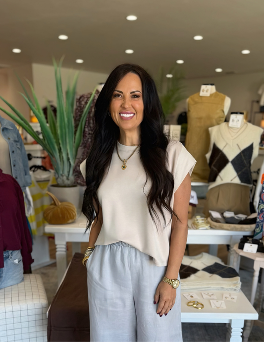 Carmen Cap Sleeve Top- Almond - Tres Chic Boutique