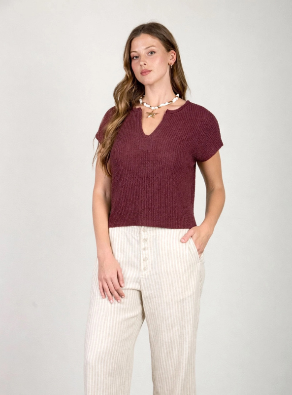 Cleo Knit Top- Maroon
