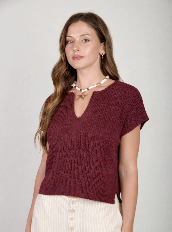 Cleo Knit Top- Maroon
