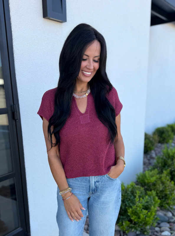 Cleo Knit Top- Maroon