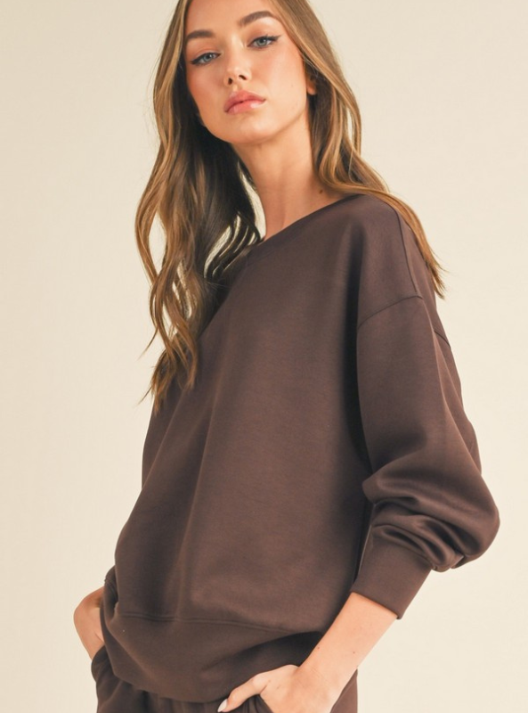 Coffee Scuba Sweatshirt - Tres Chic Boutique