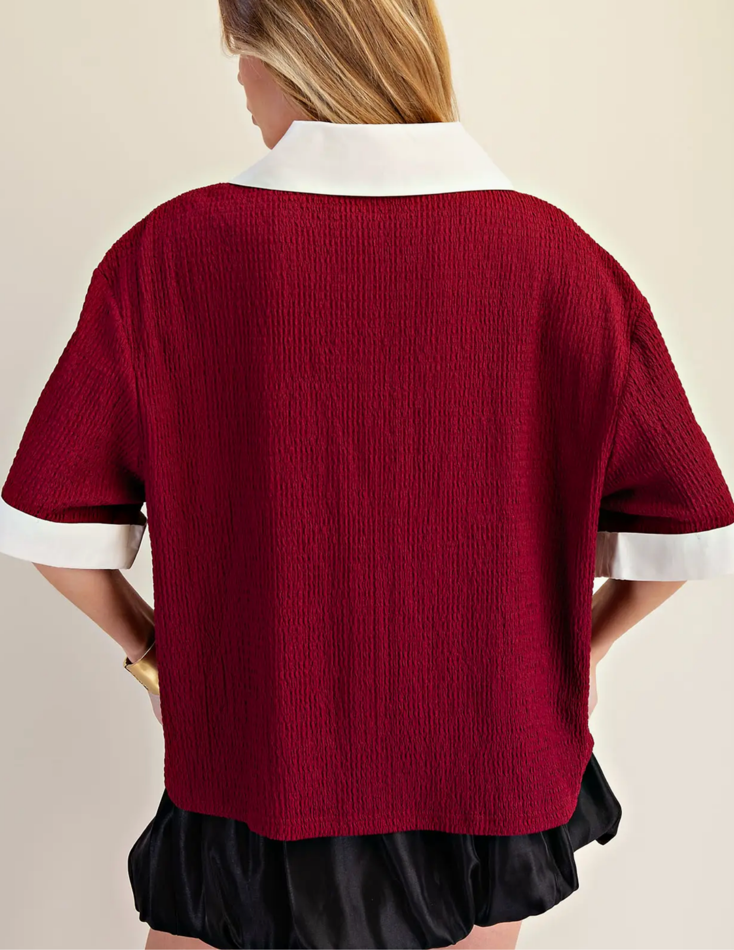Varsity Vneck Top-Wine & White