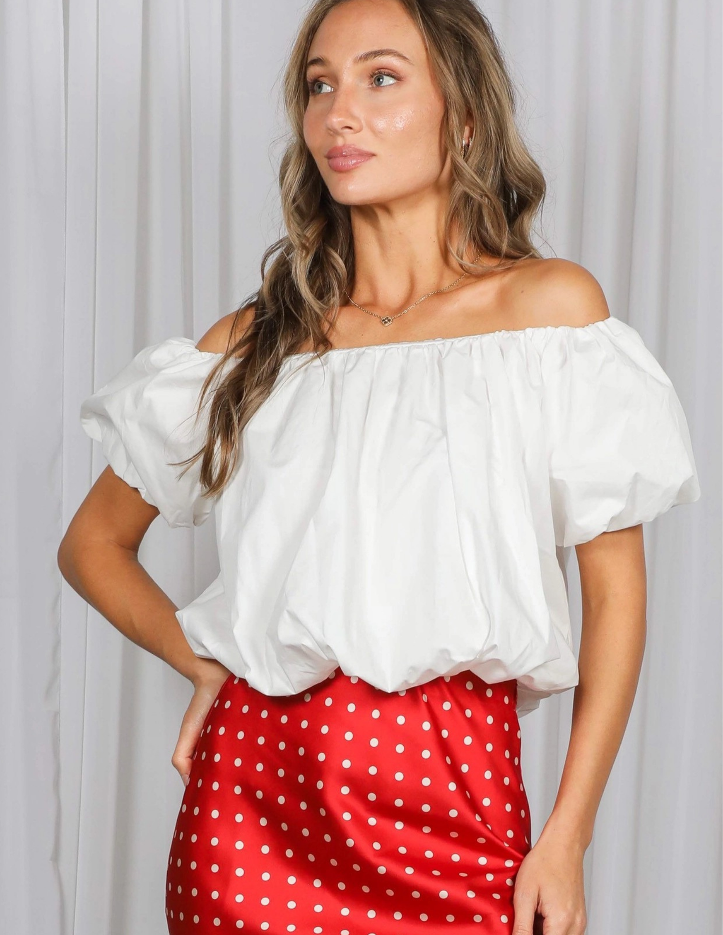 Cotton Balloon Blouse Top- Off White