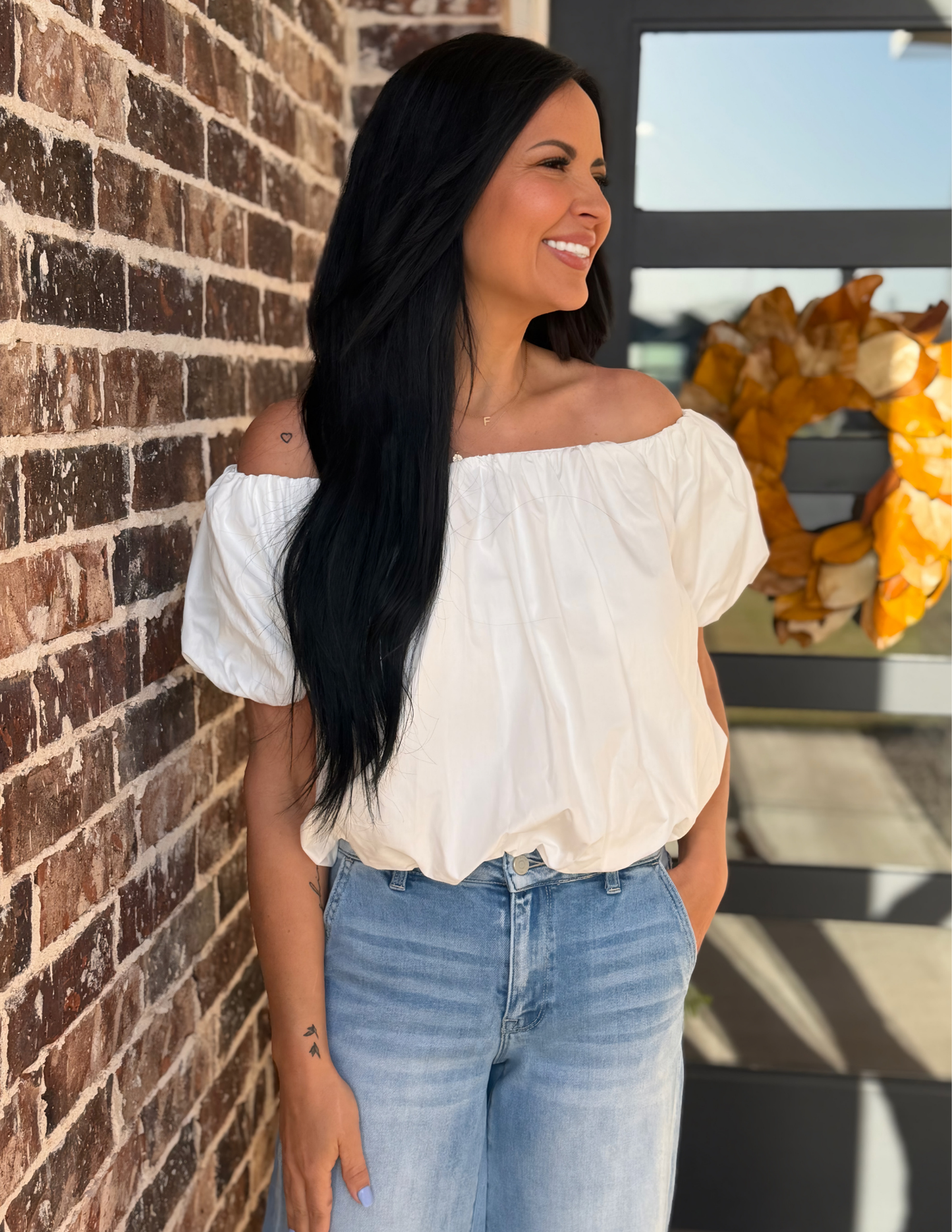 Cotton Balloon Blouse Top- Off White