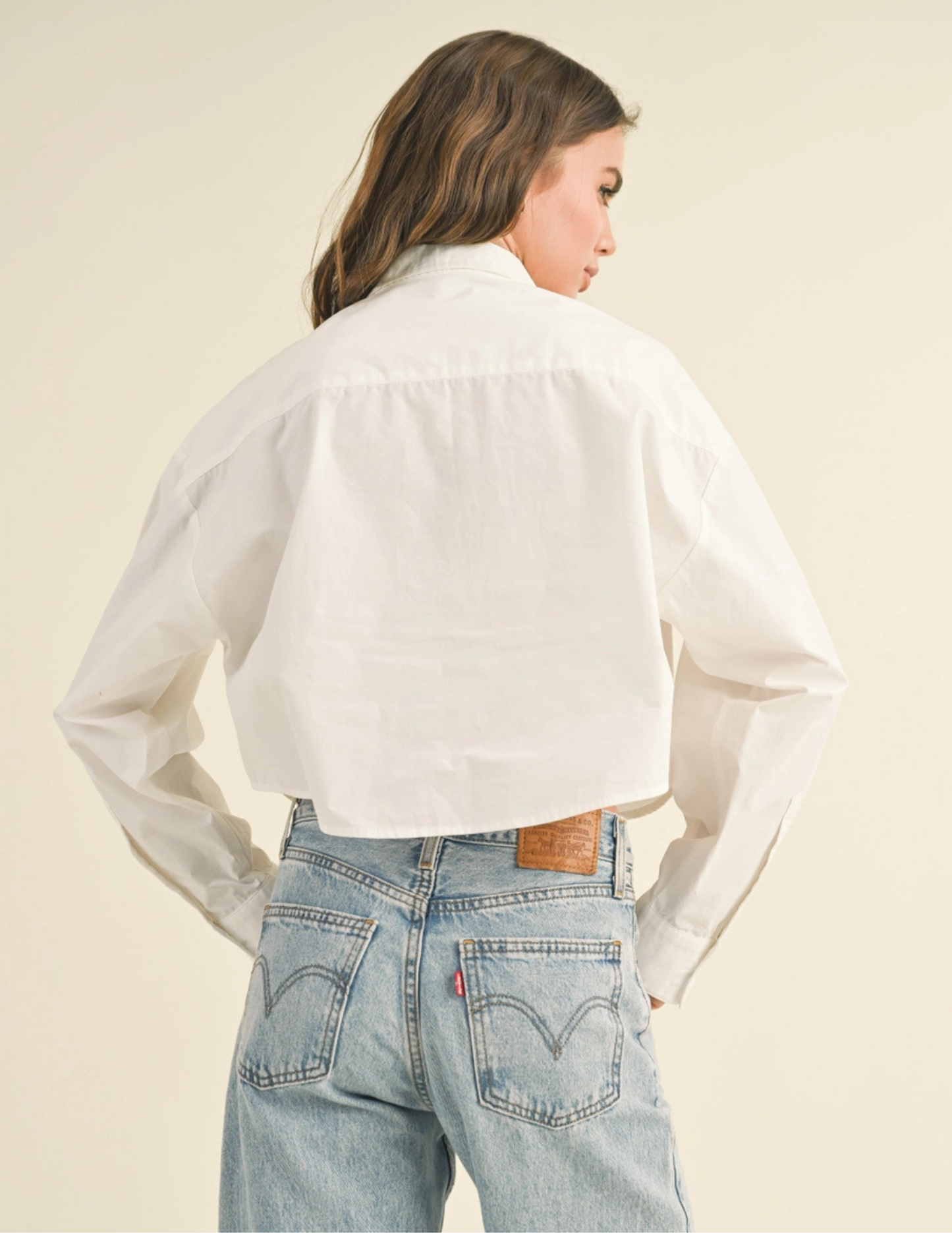 Cropped Button Down Shirts- White