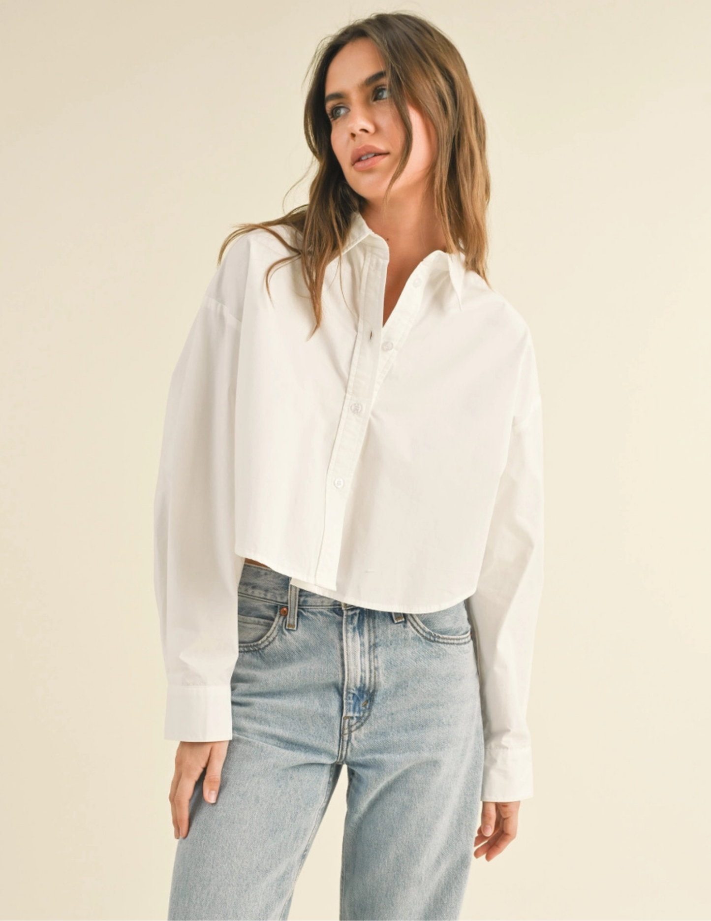Cropped Button Down Shirts- White