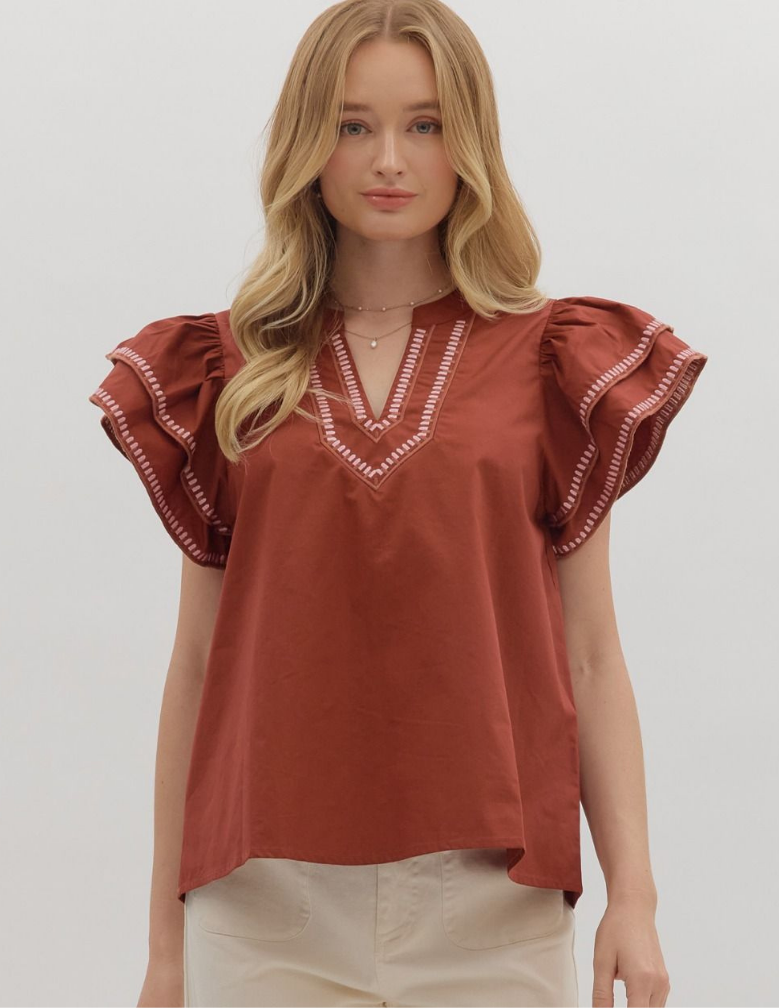 Easy Breezy Brick Flutter Sleeve Top - Tres Chic Boutique