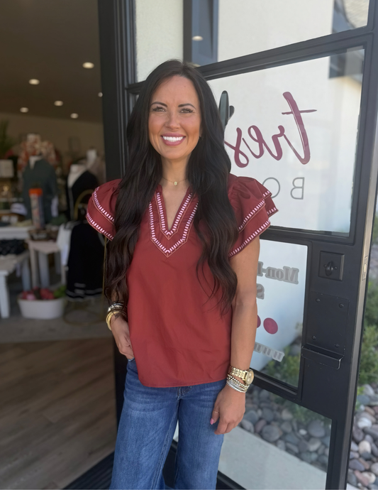 Easy Breezy Brick Flutter Sleeve Top