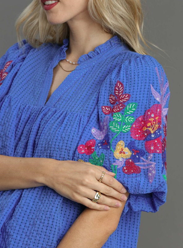 Embroidered Puff Sleeve Top - Tres Chic Boutique