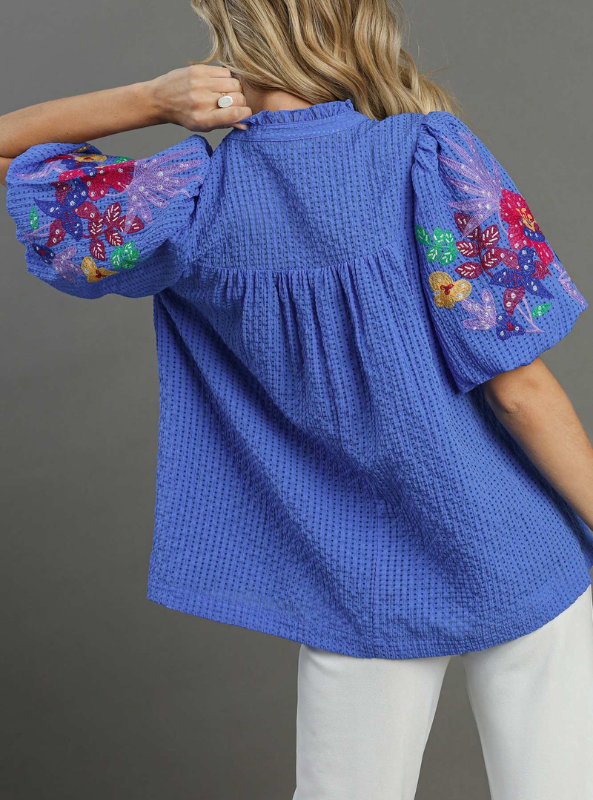 Embroidered Puff Sleeve Top - Tres Chic Boutique