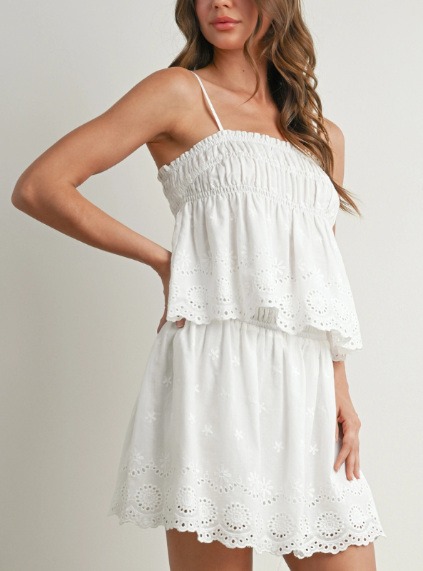 Eyelet Ruffle Smocked Skirt