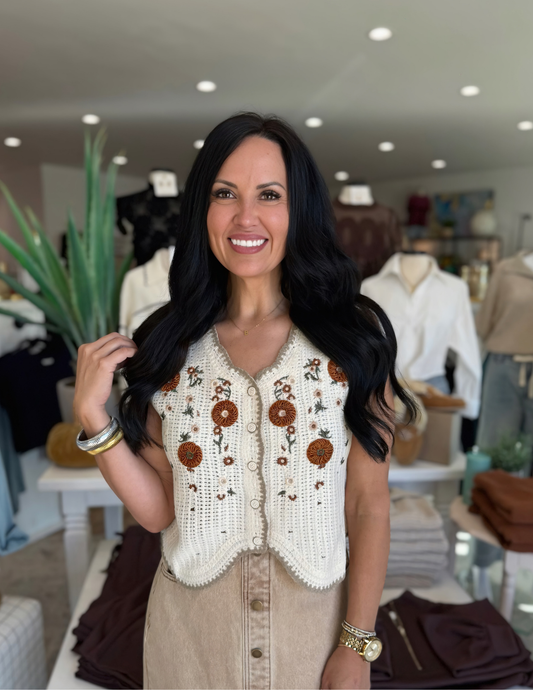 Floral Embroidery Vest Crochet Top