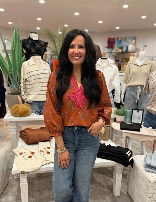 Floral Fall Top- Brown