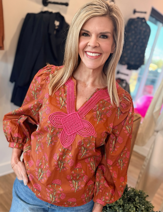Floral Top- Brown