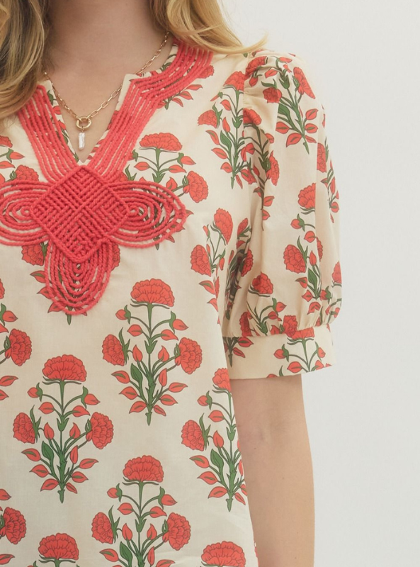 Floral Print with Applique Detail Top