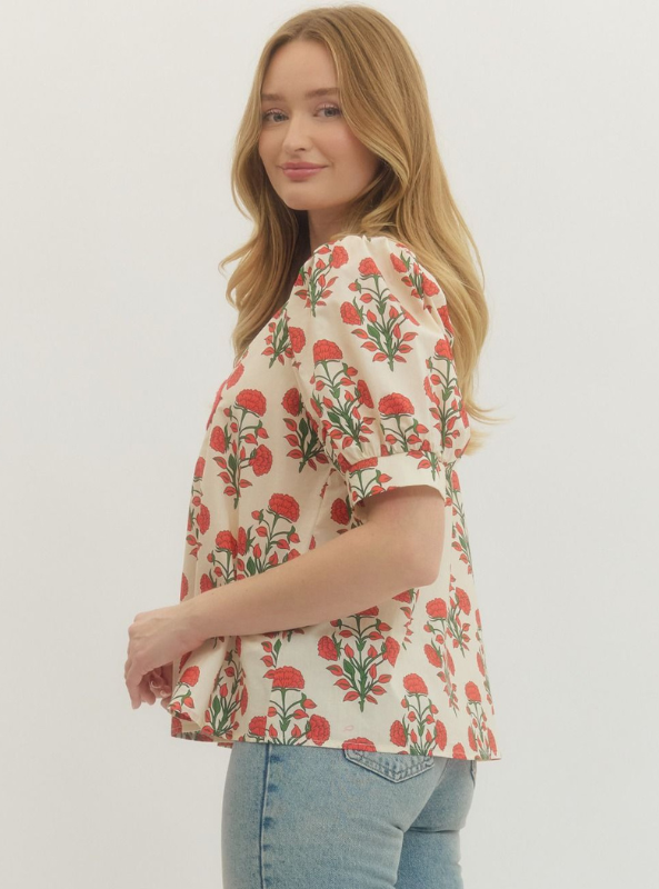 Floral Print with Applique Detail Top