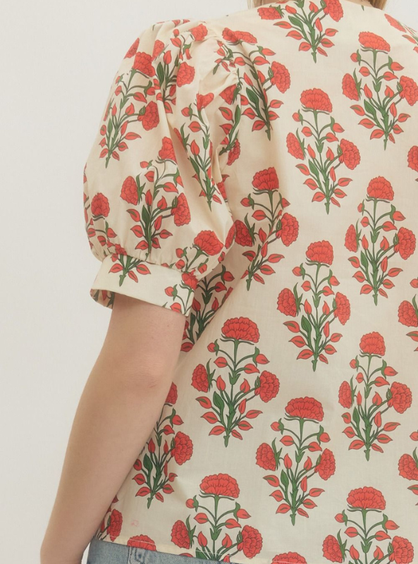 Floral Print with Applique Detail Top