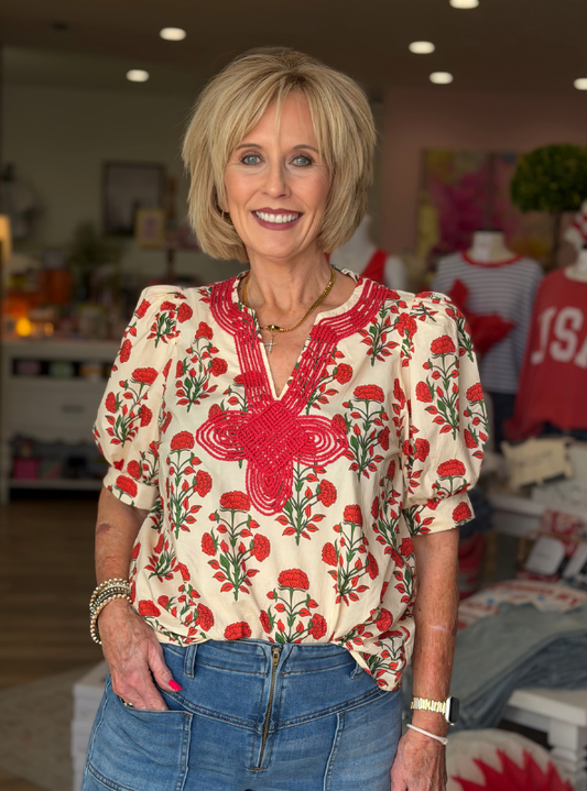 Floral Print with Applique Detail Top