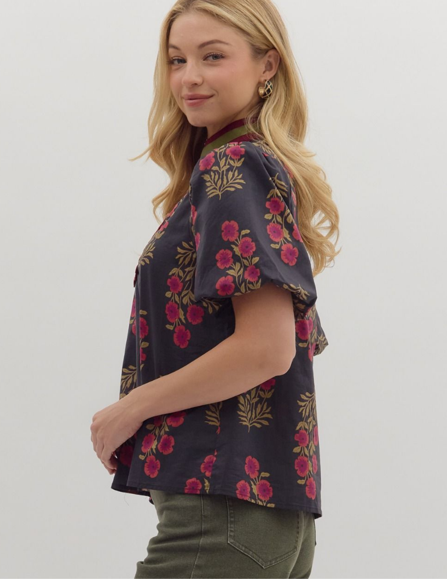 Flourish With Love Floral V Neck Top-Black - Tres Chic Boutique