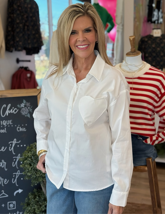 Heart Pocket Button Up Top