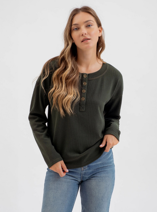 Hunter Green Henley Knit Top - Tres Chic Boutique