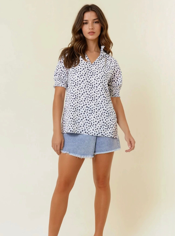 Jacquard Dot Print Top- Black