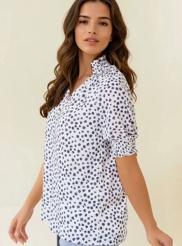 Jacquard Dot Print Top- Black