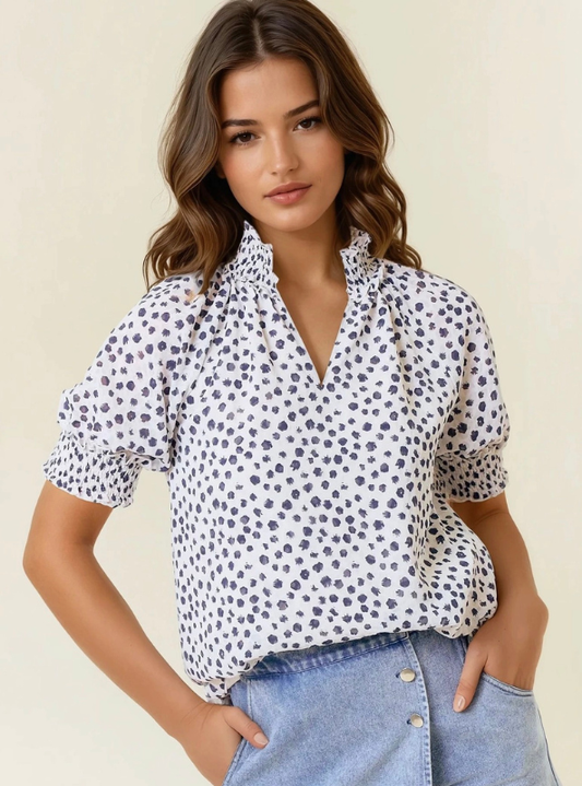 Jacquard Dot Print Top- Black