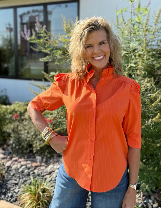 Jodie Orange Pinstripe Top - Tres Chic Boutique