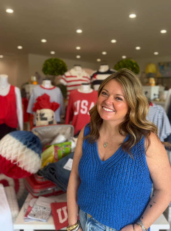 Knitted VNeck Tank Top- Surf Blue