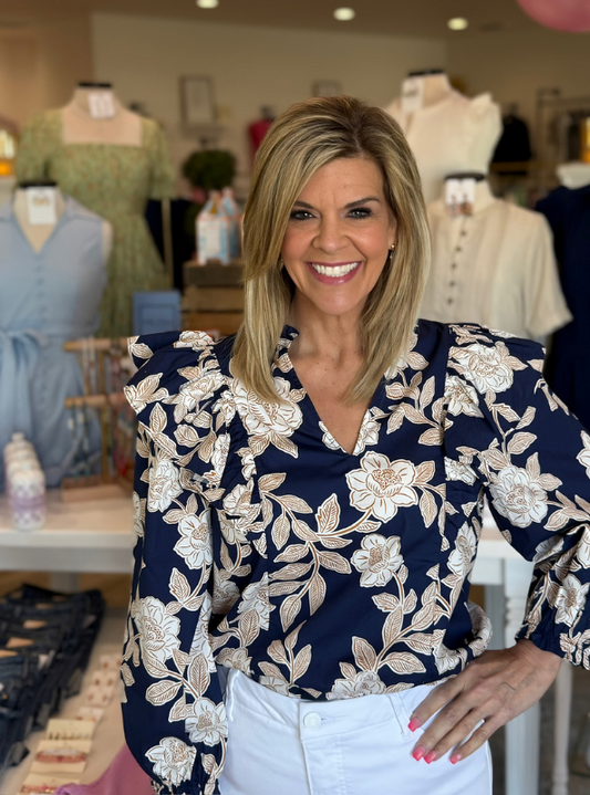 Lilo Night Tropics Grayson Ruffle Split Neck Top - Tres Chic Boutique