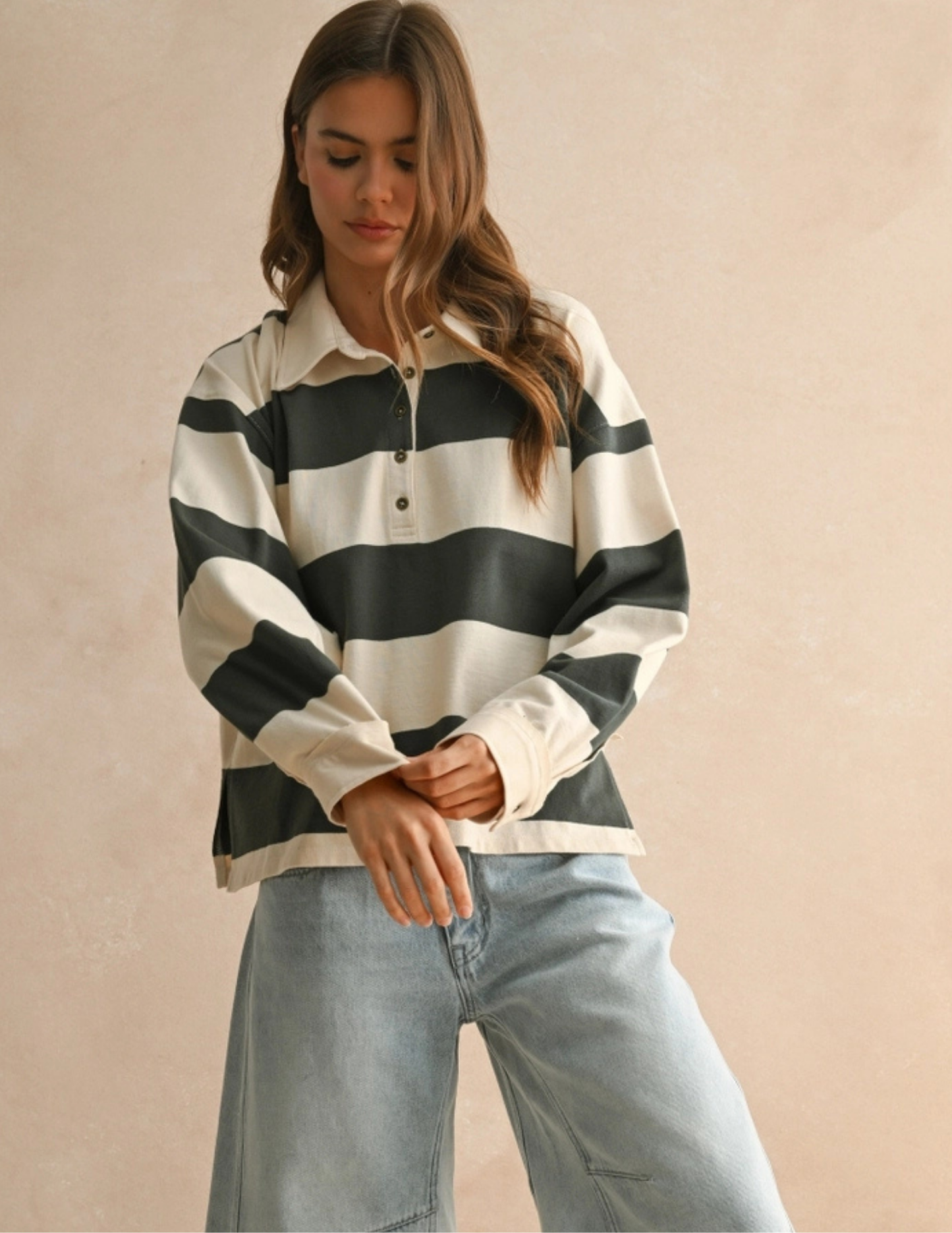 Rugby Long Sleeve Top- Olive/ Beige