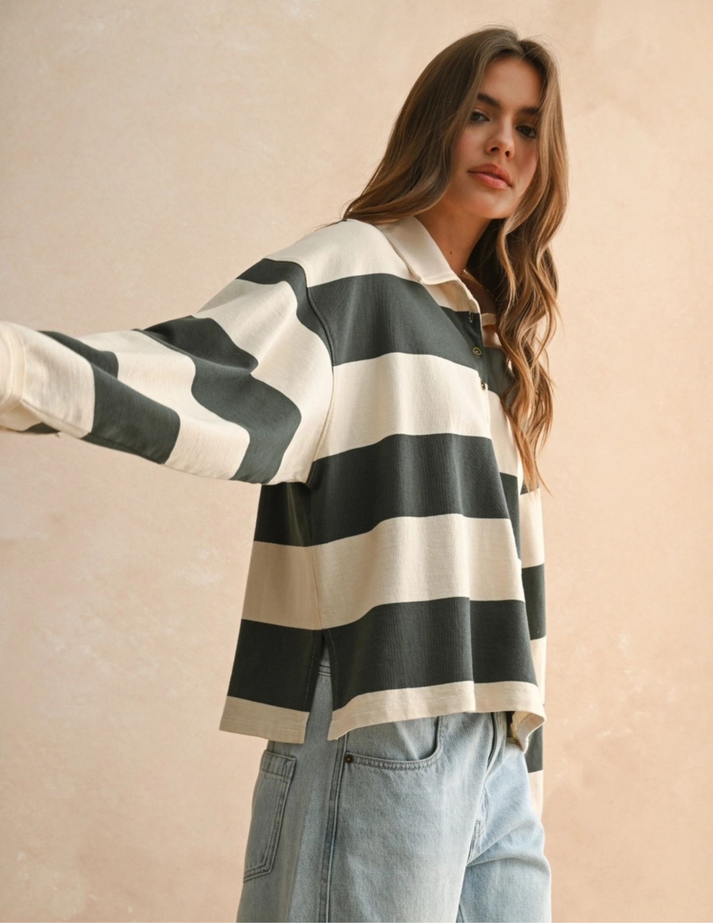 Rugby Long Sleeve Top- Olive/ Beige