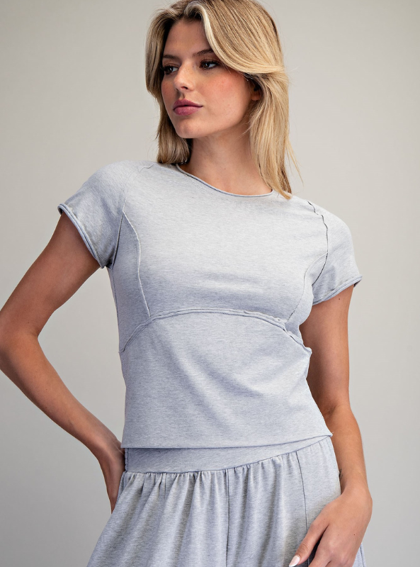 Mineral Washed Solid Cropped Top- Heather Grey