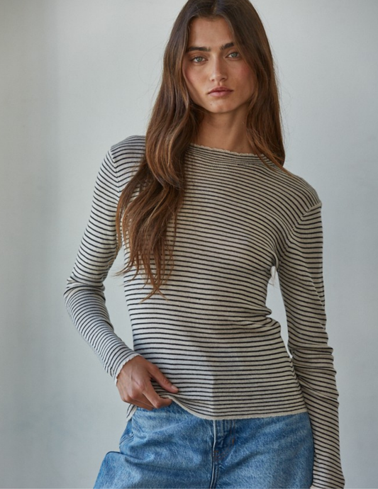 Moulin Mock Long Sleeve- Taupe/ Black