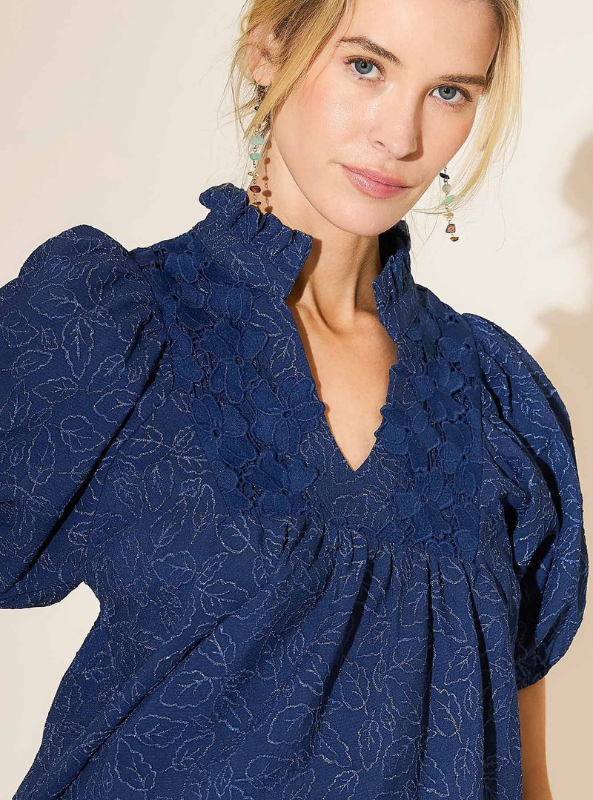 Navy Floral Jacquard Top