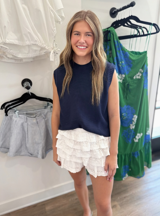Navy Knitted Top - Tres Chic Boutique
