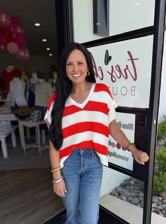 Orange Red Stripe Oversized Knit Top