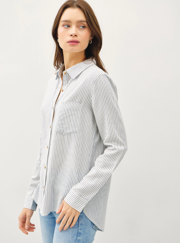 Pinstripe Cotton Button Up Shirt