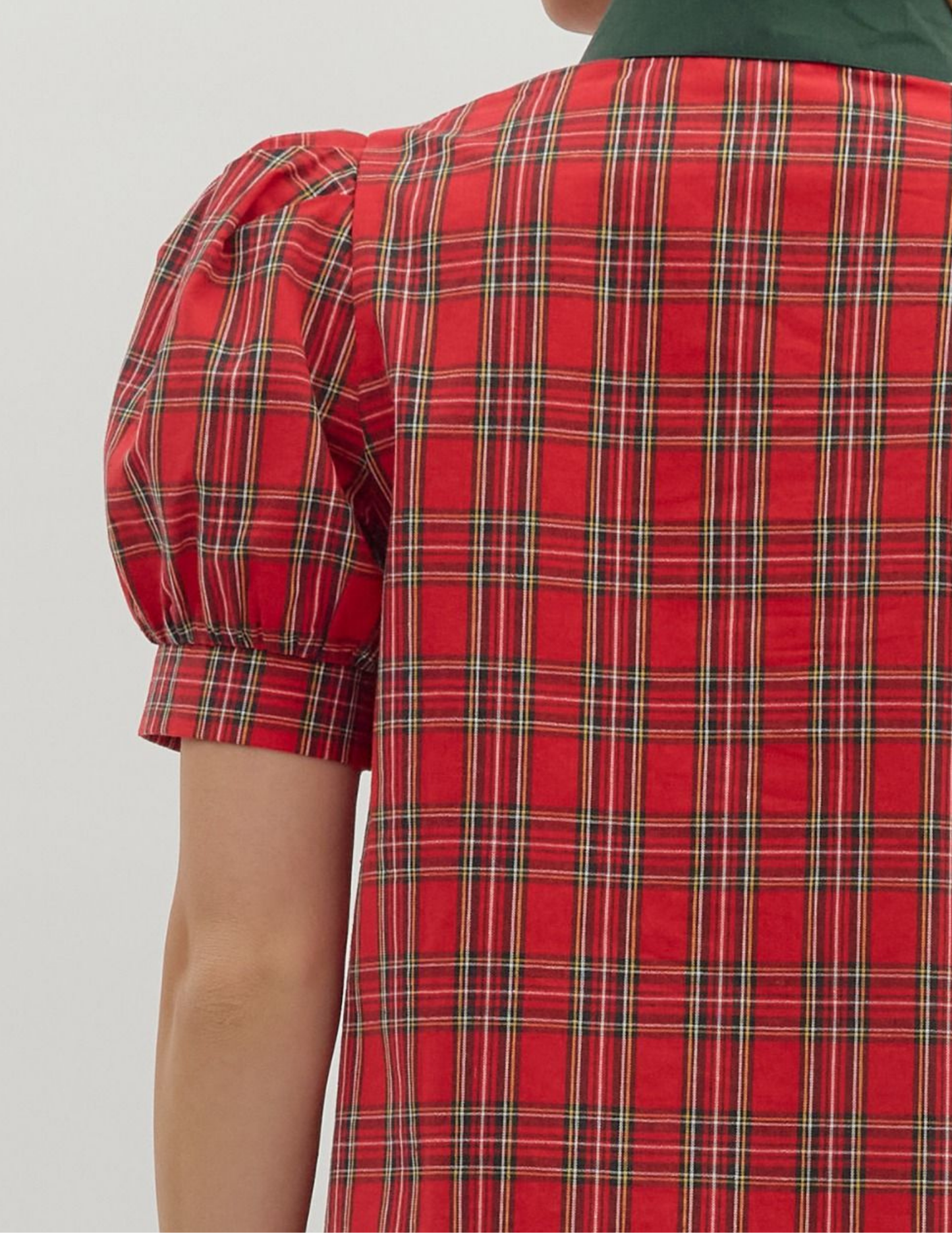Plaid Patterned VNeck Top- Red