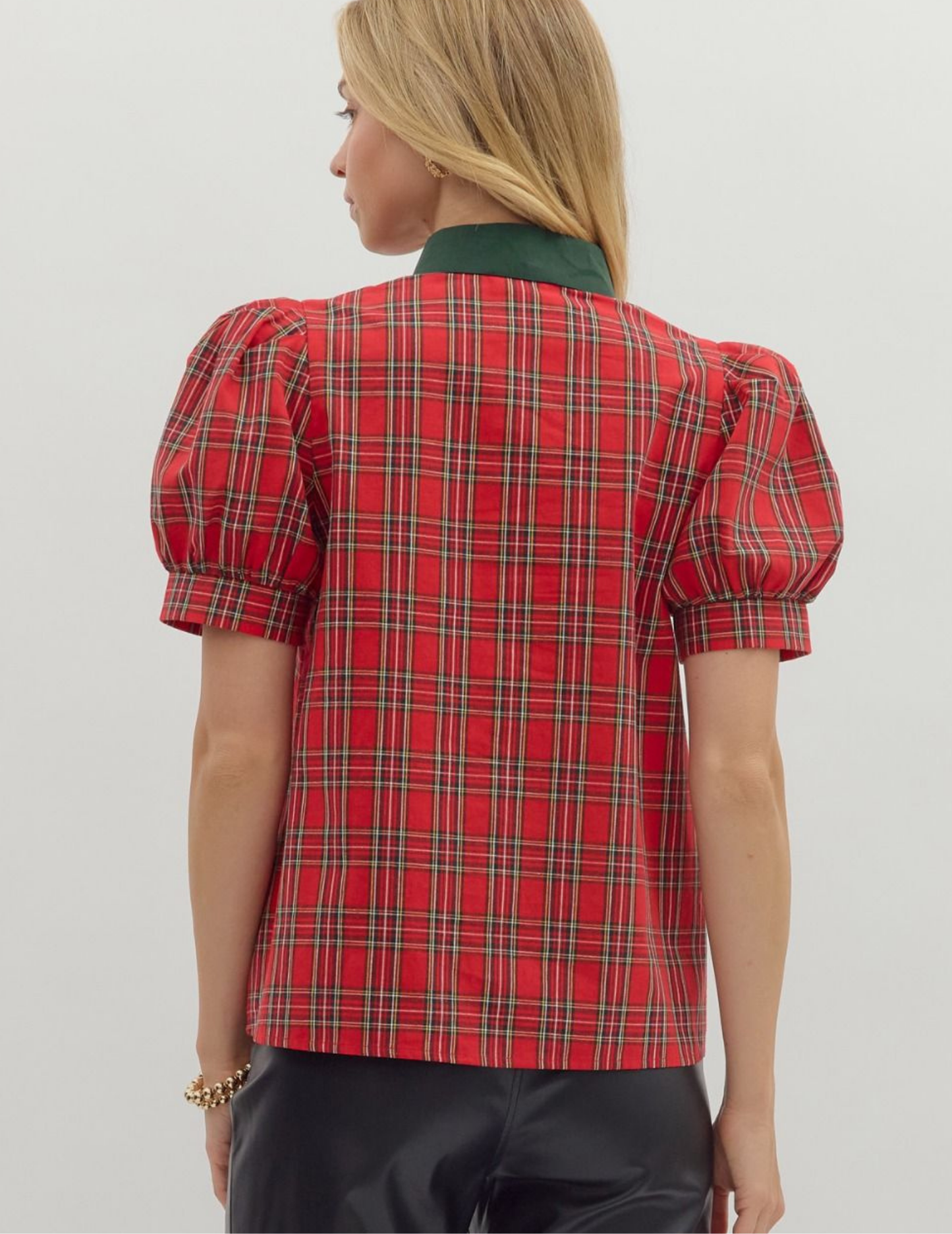 Plaid Patterned VNeck Top- Red