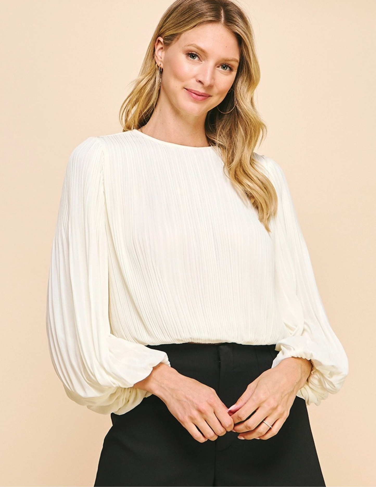 Pleated Bubble Top- Ivory