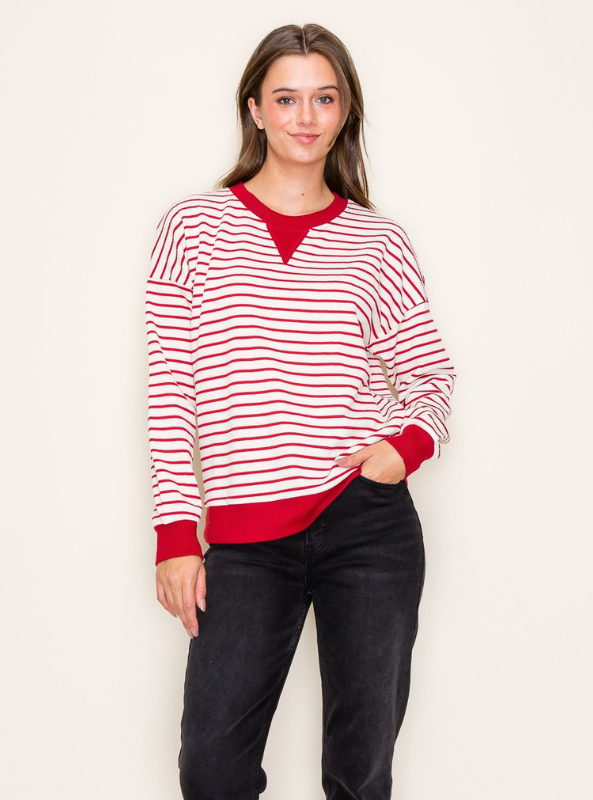 Red Crew Neck Top - Tres Chic Boutique