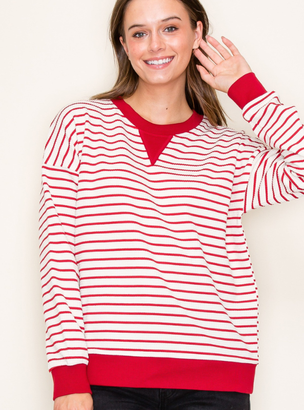 Red Crew Neck Top - Tres Chic Boutique