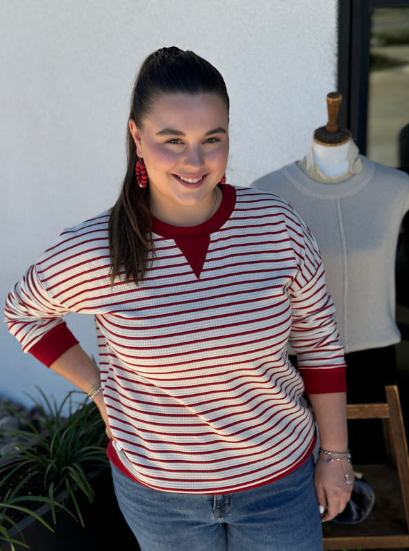 Red Crew Neck Top - Tres Chic Boutique