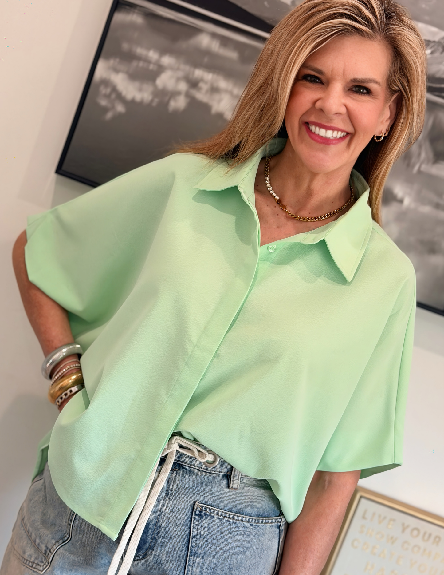 Relaxed Fit Short Sleeve Shirt- Mint