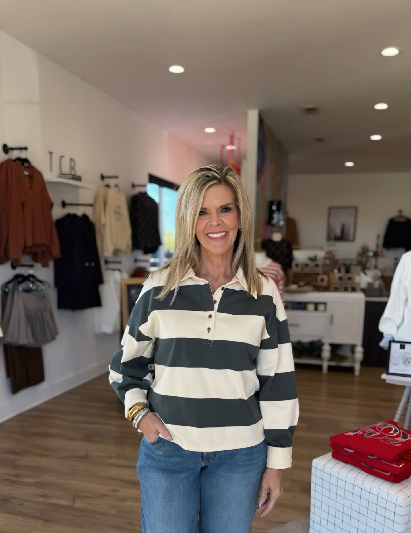 Rugby Long Sleeve Top- Olive/ Beige