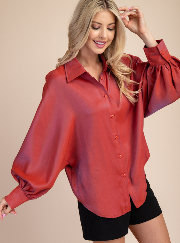 Rust Button Up Top - Tres Chic Boutique